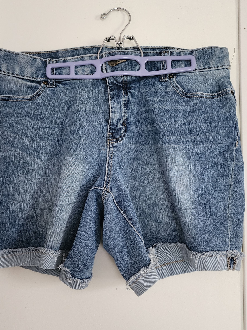 Terra & Sky Light Blue Frayed Hem Denim Shorts